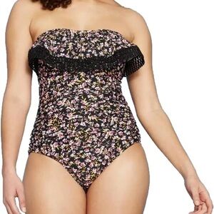 NWOT Women’s L Kona Sol Crochet Flounce Bandeau High Coverage One Piece Swimsuit